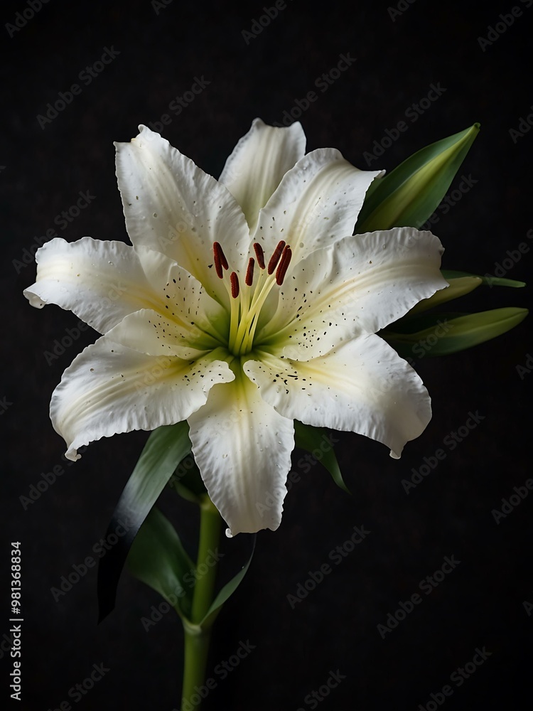 Elegant white lilies with a black ribbon on a dark background. Elegant white lilies with a black ribbon on a dark background.