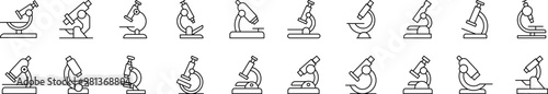 Microscope Outline Simple Linear Image Collection. Editable Stroke. Suitable for Web Sites, Books, Cards, Apps