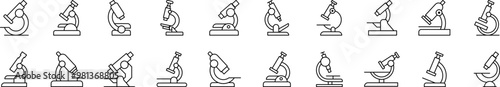 Microscope Thin Icons Collection. Editable Stroke. Suitable for Web Sites, Books, Cards, Apps