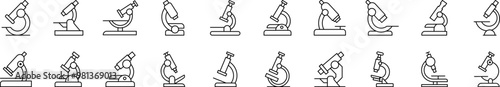 Microscope Pack of Thin Icons. Editable Stroke. Suitable for Web Sites, Books, Cards, Apps