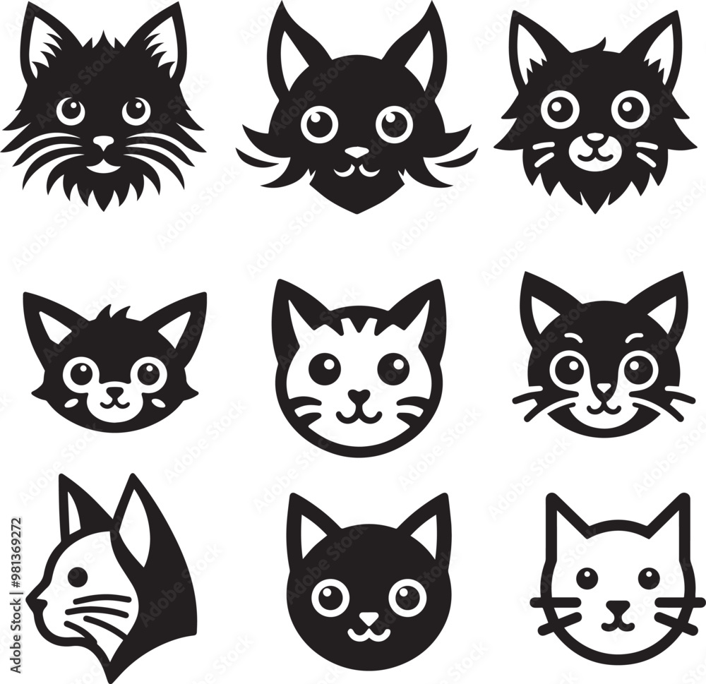 Fototapeta premium Cat head silhouette vector art .