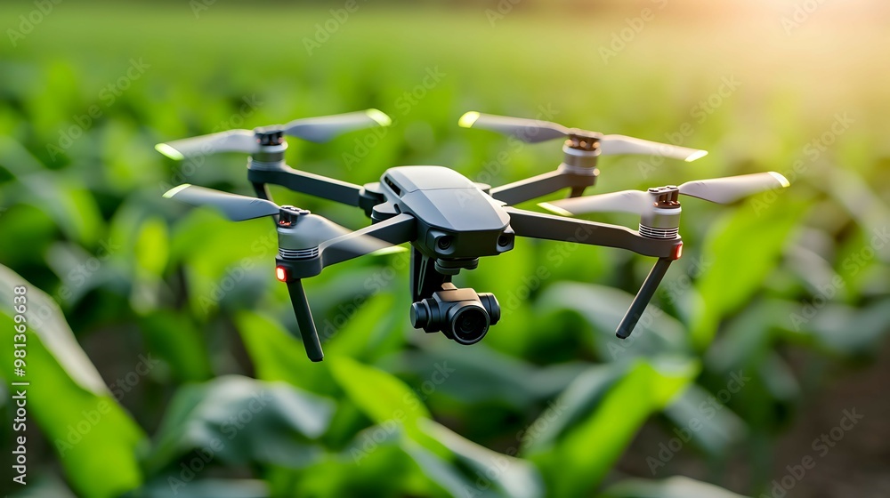 Drone Flying Over Green Field With Camera Drone Flying Over Green Field With Camera