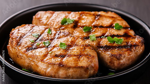 Grilled or pan fried pork chops on the bone