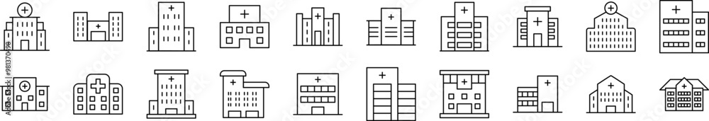 Hospital Thin Icons Collection. Editable Stroke. Suitable for Web Sites, Books, Cards, Apps Hospital Thin Icons Collection. Editable Stroke. Suitable for Web Sites, Books, Cards, Apps