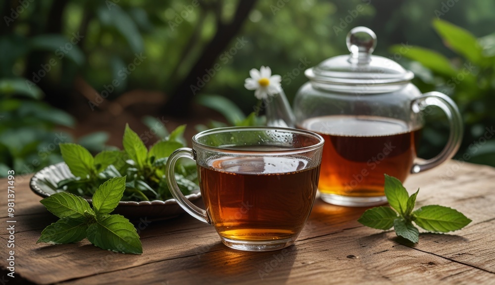 Refreshing Herbal Tea in Garden Setting Refreshing Herbal Tea in Garden Setting