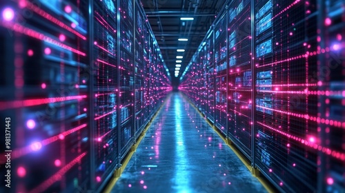 Wallpaper Mural Continuous machine learning algorithms optimize data processing in a high-tech server room Torontodigital.ca