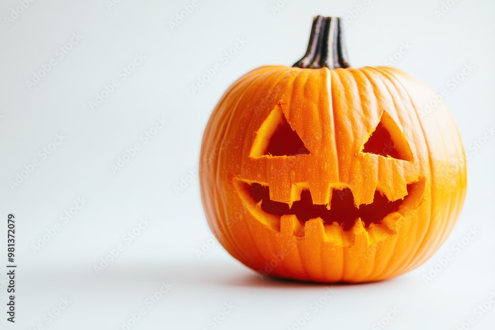 Fototapeta premium Artfully Carved Jack-O'-Lantern on a Pure White Background