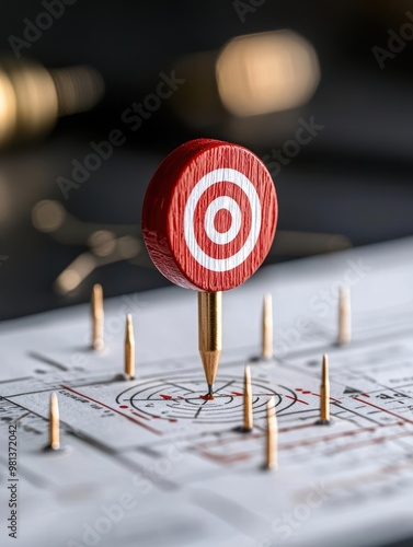 A striking image of a target marker on a blueprint, symbolizing precision and focus in planning and strategy.