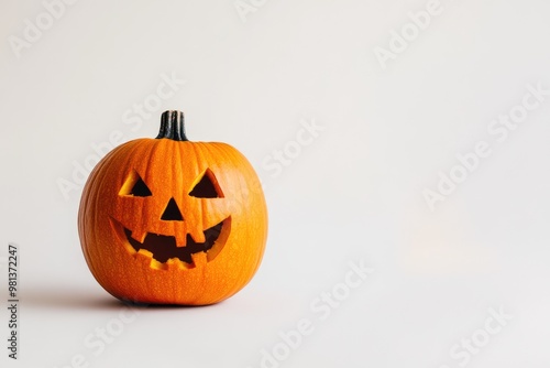 Detailed Carved Jack-O’-Lantern on White Background