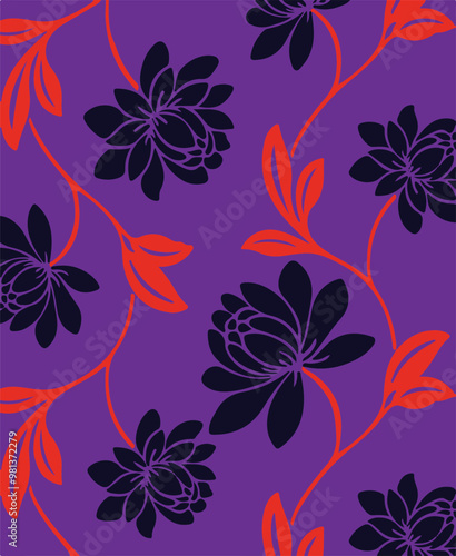 Flowers seamless pattern. vector illustration. Abstract flowers, floral vector with leaves