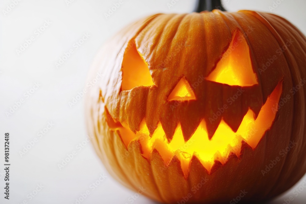 Fototapeta premium Halloween Pumpkin Carving with Glowing Light