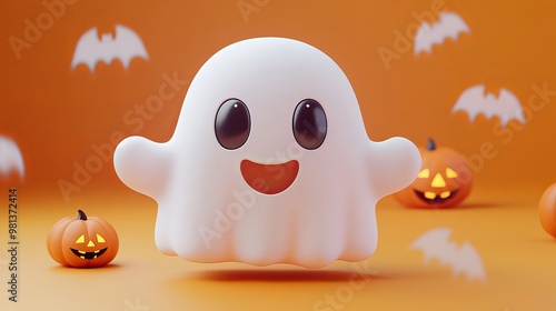 Cute friendly 3D rendered ghost Ideal for a happy Halloween banner or party invitation Vector illustration with a cheerful nonscary theme photo