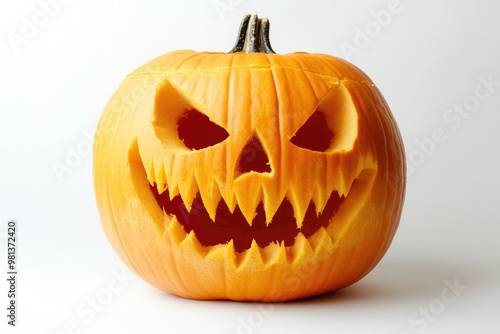 Detailed Carved Jack-O'-Lantern Close-Up on White Background