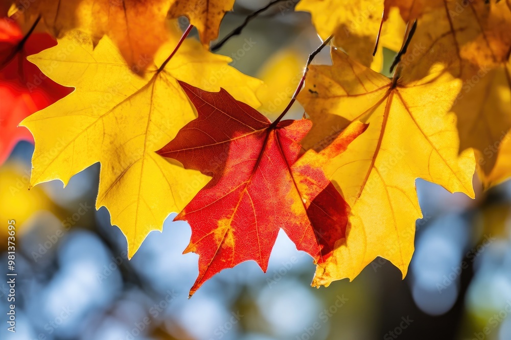 Detailed Autumn Maple Leaves Glowing in Sunlight Detailed Autumn Maple Leaves Glowing in Sunlight