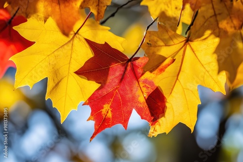 Detailed Autumn Maple Leaves Glowing in Sunlight