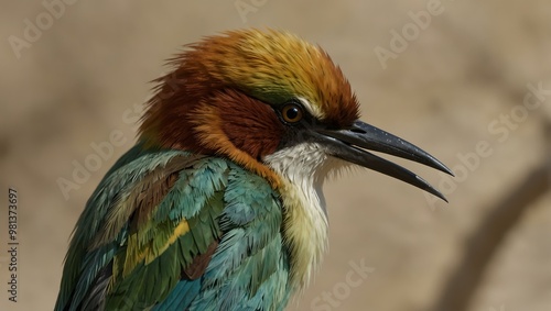 European bee-eater preening closeup in Bahrain. photo