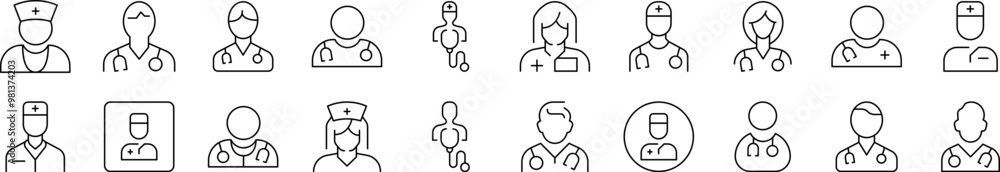 Doctor Avatar Thin Icons Collection. Editable Stroke. Suitable for Web Sites, Books, Cards, Apps Doctor Avatar Thin Icons Collection. Editable Stroke. Suitable for Web Sites, Books, Cards, Apps