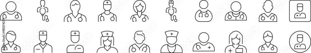 Doctor Avatar Icon Set for UI, Placards, Books, Apps. Editable Stroke. Suitable for Web Sites, Books, Cards, Apps Doctor Avatar Icon Set for UI, Placards, Books, Apps. Editable Stroke. Suitable for Web Sites, Books, Cards, Apps
