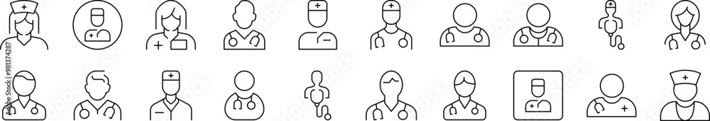 Doctor Avatar Simple Isolated Line Icons Collection. Editable Stroke. Suitable for Web Sites, Books, Cards, Apps Doctor Avatar Simple Isolated Line Icons Collection. Editable Stroke. Suitable for Web Sites, Books, Cards, Apps