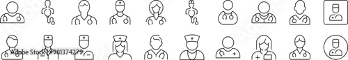 Doctor Avatar Icon Set for UI, Placards, Books, Apps. Editable Stroke. Suitable for Web Sites, Books, Cards, Apps