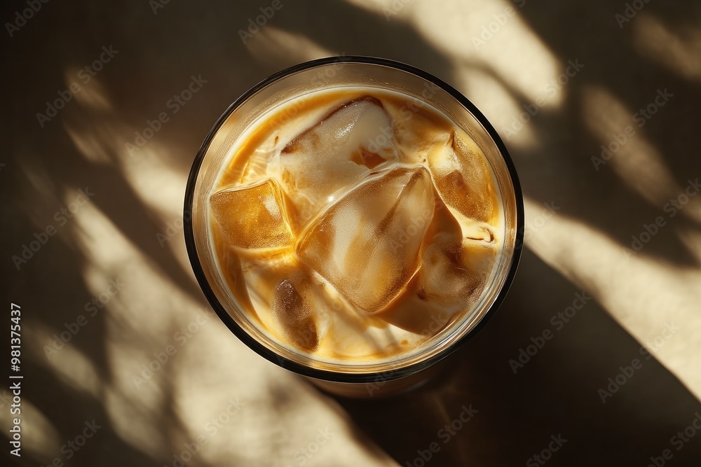 Detailed View of Ice Coffee with Cream and Ice Detailed View of Ice Coffee with Cream and Ice