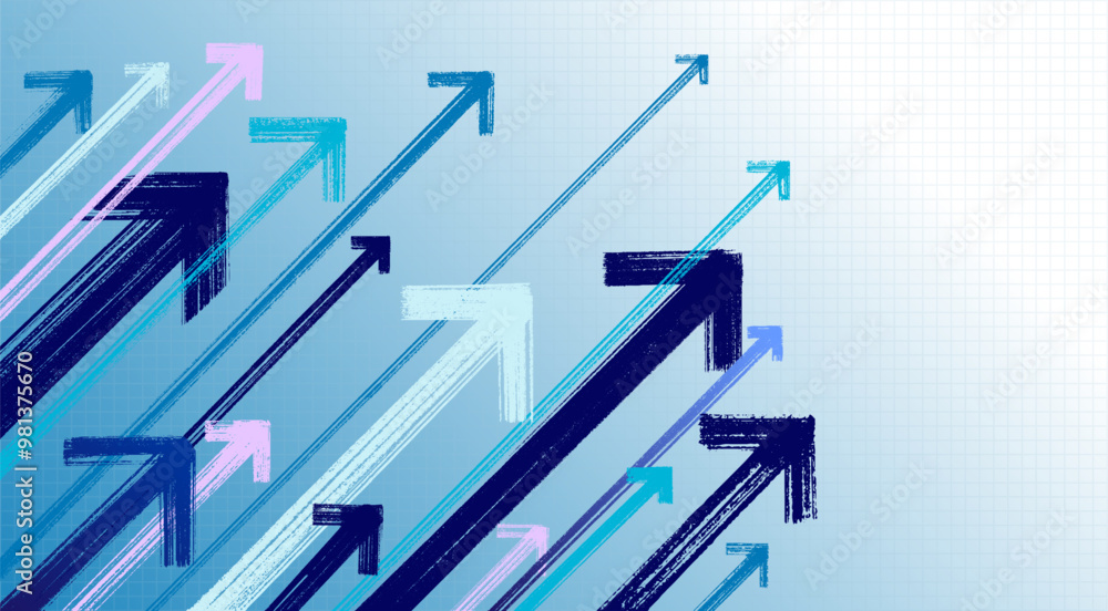 Blue arrows going up. Brush, marker drawn bold arrows. Right movement. Growth success. Straight line with a direction indicator in the form of an arrow. Vector illustration. Blue arrows going up. Brush, marker drawn bold arrows. Right movement. Growth success. Straight line with a direction indicator in the form of an arrow. Vector illustration.