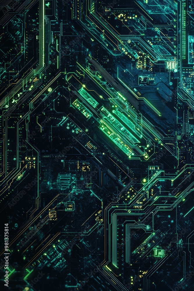Futuristic Circuitry Background with Glowing Green and Blue Patterns for Tech Branding and Design Futuristic Circuitry Background with Glowing Green and Blue Patterns for Tech Branding and Design