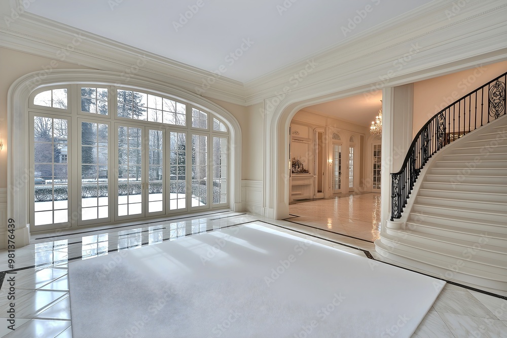 Obraz premium White mansion chateau house interior photography backdrop resource. Luxury living.