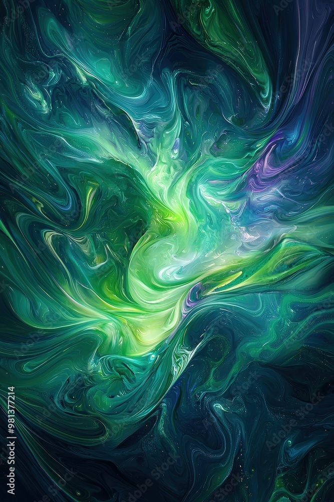 Fototapeta premium Abstract Aurora Borealis Design with Vibrant Swirls in Greens, Purples, and Blues for Print and Poster