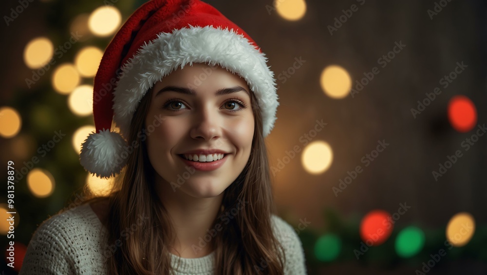 Festive woman in a Santa hat celebrating the holidays. Festive woman in a Santa hat celebrating the holidays.