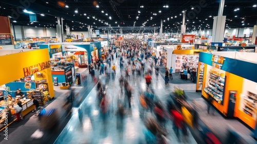 The exhibition hall features a diverse array of booths and displays, where visitors actively engage with vendors and explore various products