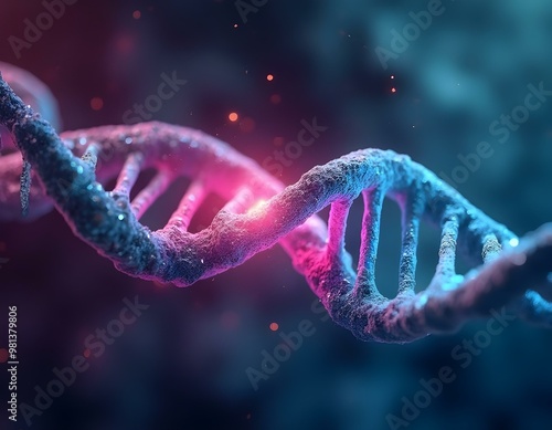 A 3D illustration of chromosome crossover during meiosis, with segments of genetic material being exchanged photo