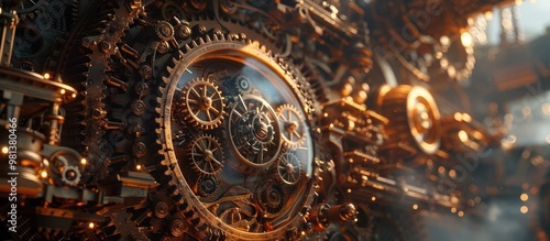 Wallpaper Mural Intricate clockwork mechanism of futuristic vintage industrial machinery with rotating cogs gears and metal components in an abstract technological background Torontodigital.ca