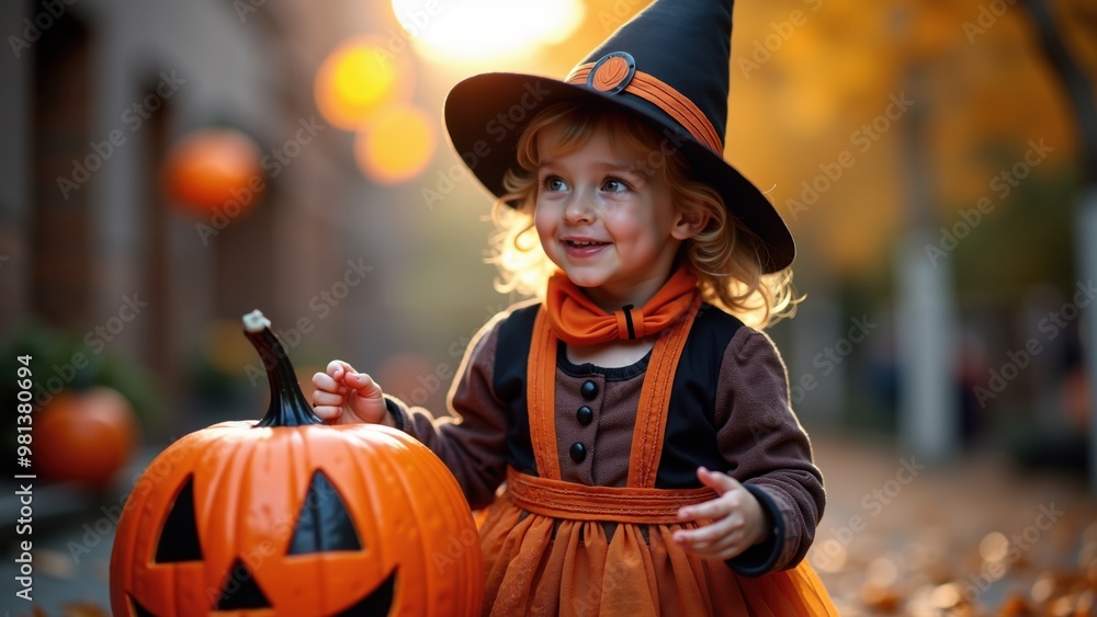 child in halloween costume with pumpkin child in halloween costume with pumpkin