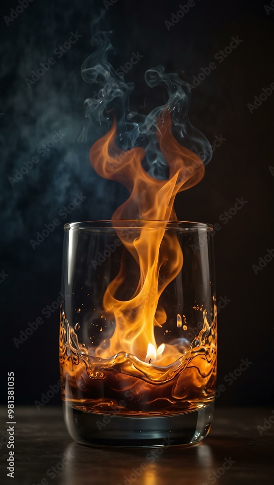 Flame dancing atop a glass with ethereal smoke and lights for artistic projects. Flame dancing atop a glass with ethereal smoke and lights for artistic projects.