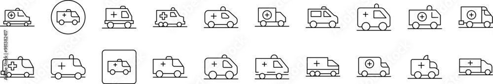 Ambulance Collection of Thin Icons. Editable Stroke. Suitable for Web Sites, Books, Cards, Apps Ambulance Collection of Thin Icons. Editable Stroke. Suitable for Web Sites, Books, Cards, Apps