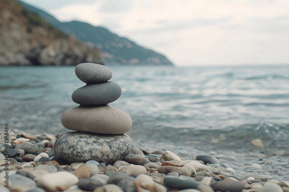 stones and rocks stacked on each other on the beach with sea in the background, representing balance and harmony stones and rocks stacked on each other on the beach with sea in the background, representing balance and harmony