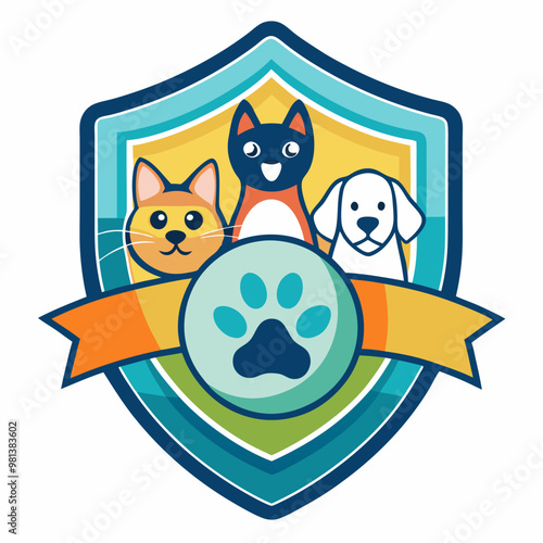 Cartoon logo with three dogs and a cat for veterinary clinic