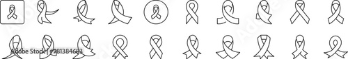 Cancer Pink Ribbon Simple Isolated Line Icons Collection. Editable Stroke. Suitable for Web Sites, Books, Cards, Apps