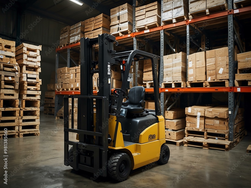 Forklift in action, efficiently stacking pallets in a dynamic warehouse. Forklift in action, efficiently stacking pallets in a dynamic warehouse.
