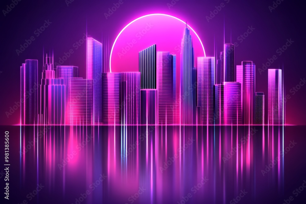 Spectacular neon city background with big skyscrapers. Spectacular neon city background with big skyscrapers.