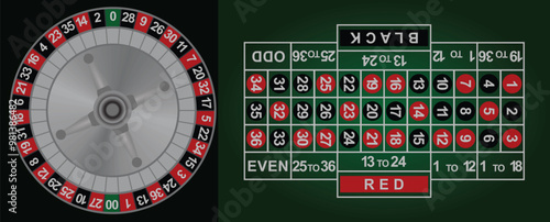 Green roulette mat. vector illustration