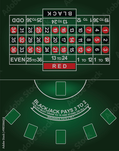 Green roulette mat. vector illustration