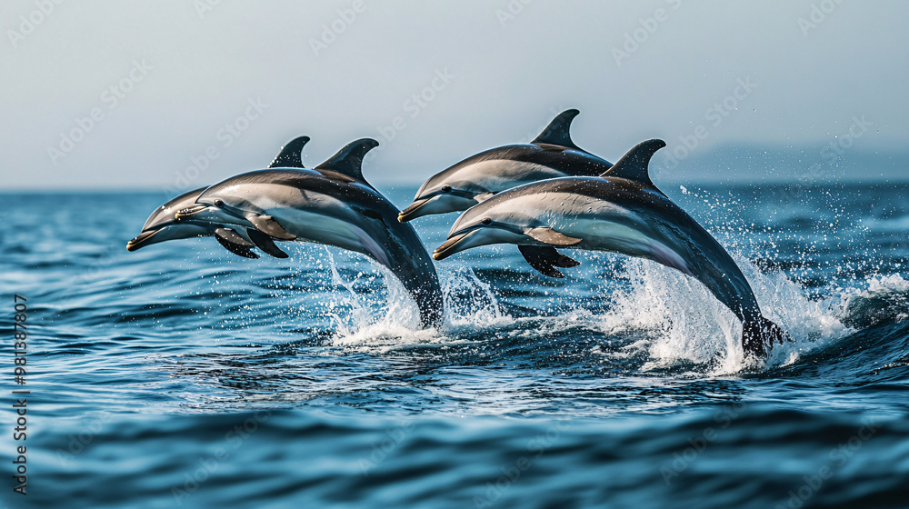 Obraz premium Dolphins Leaping in Ocean Waves