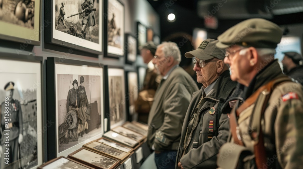 Fototapeta premium Veterans Day Military Memorabilia Exhibition Featuring Historical Photographs and Artifacts