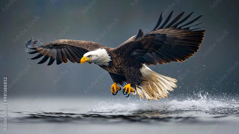 Majestic Bald Eagle in Flight Above Water Majestic Bald Eagle in Flight Above Water