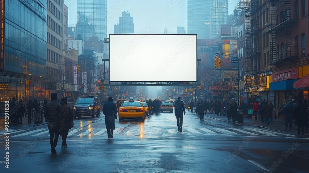 Blank white billboard showing a sample city street.