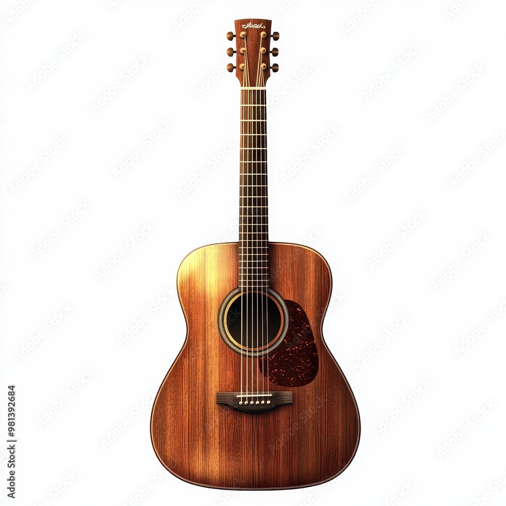 Fototapeta premium A beautifully crafted acoustic guitar showcasing its intricate wood grain and design, perfect for musicians and music lovers, white background