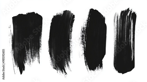 Fototapeta Naklejka Na Ścianę i Meble -  Vector brush stroke set featuring distressed black paint stripes Grungestyle dry brush textures with modern curved shapes for banners and textured borders