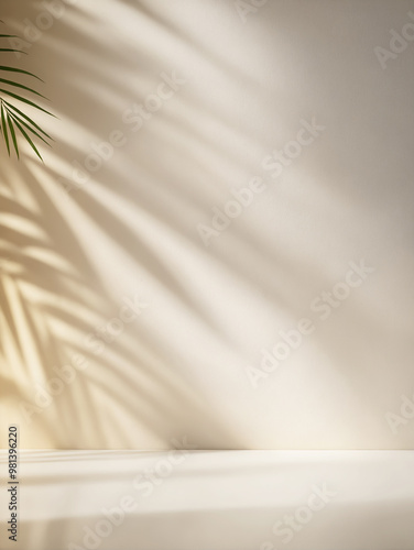 light background with blurred foliage shadow on beige wall